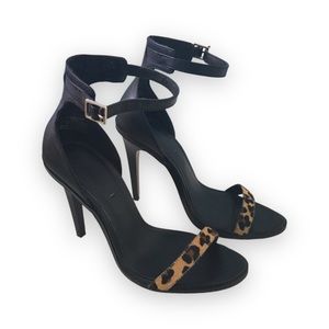 Zara Black Leather Cheetah Sandals Heels